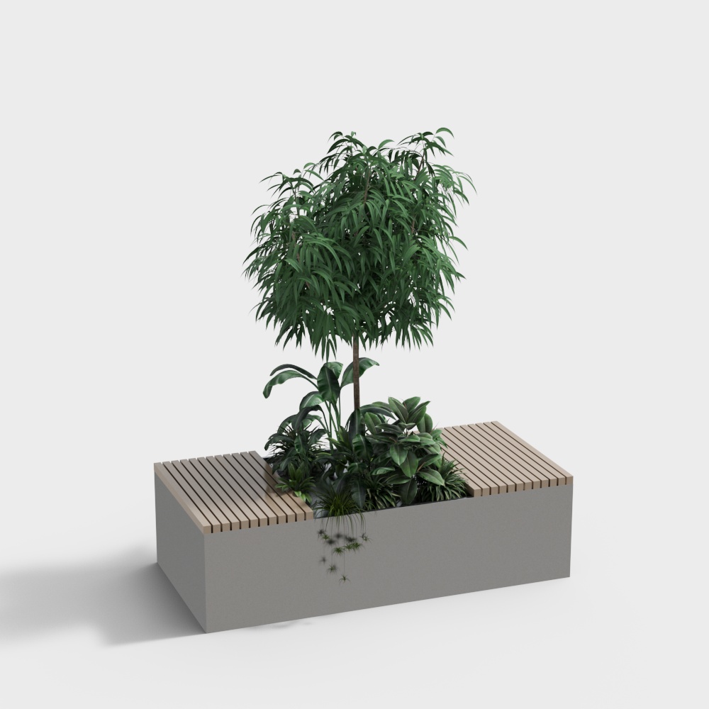 现代户外公用椅花坛-长形桌子