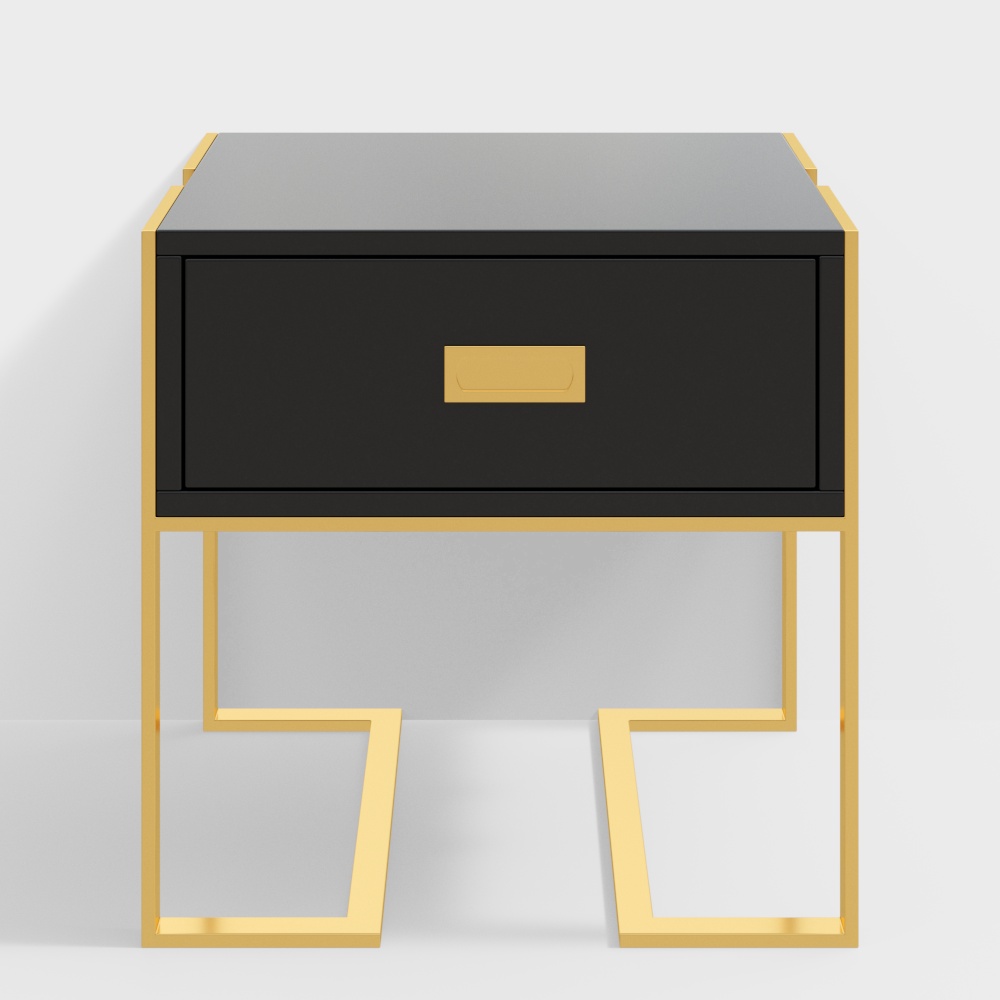 Jocise Table d'appoint moderne en bois noir avec 1 tiroir et double piédestal doré