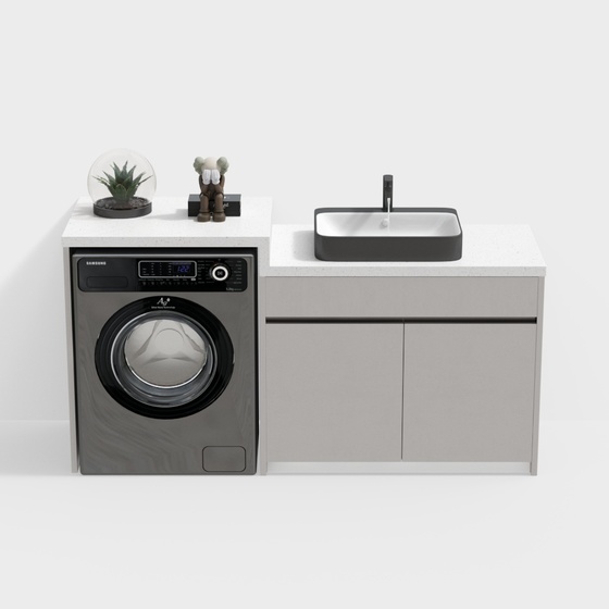 Modern Washing Machine Bathroom Cabinet 3D Model in Black and Gray