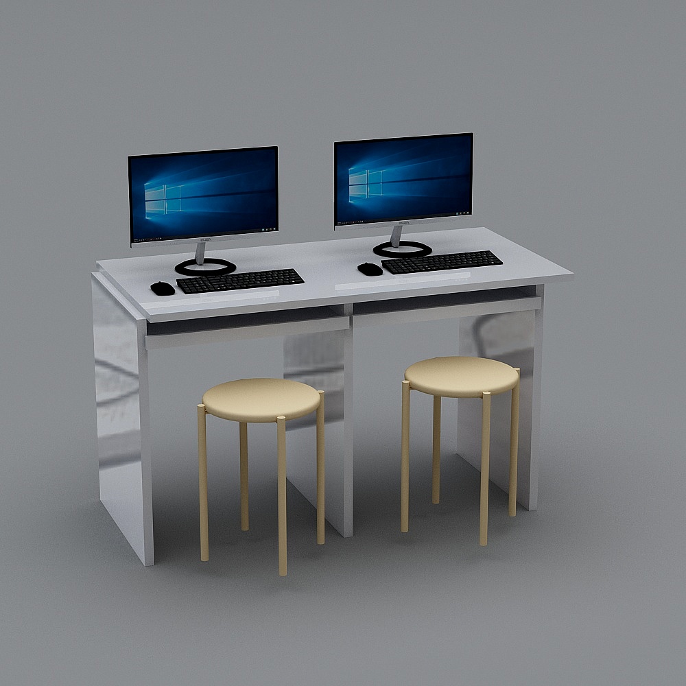 现代学校计算机室-电脑桌椅3D模型