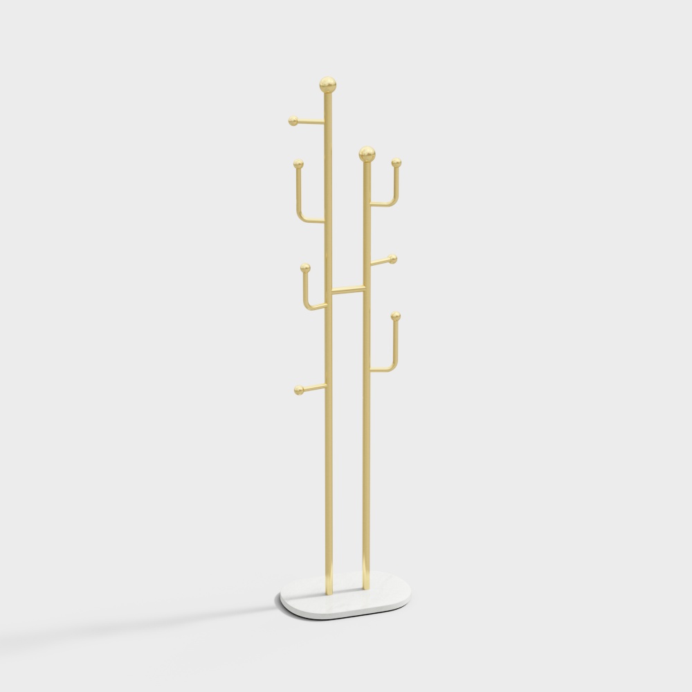 1700mm Gold Standing Coat Stand with 7 Hooks Faux Marble Base Hallway Clothing Stand