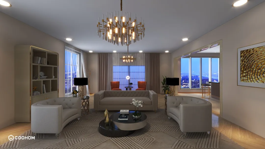Rimsha的装修设计方案:Luxury apartment living room and kitchen design