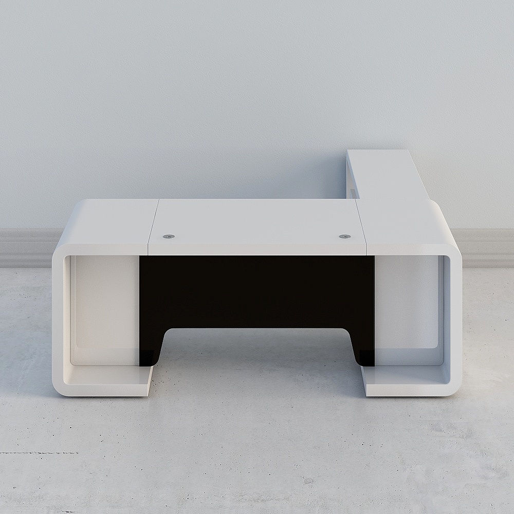 2000mm L-Shaped Modern Executive Desk of Left Hand with Drawers in White & Black