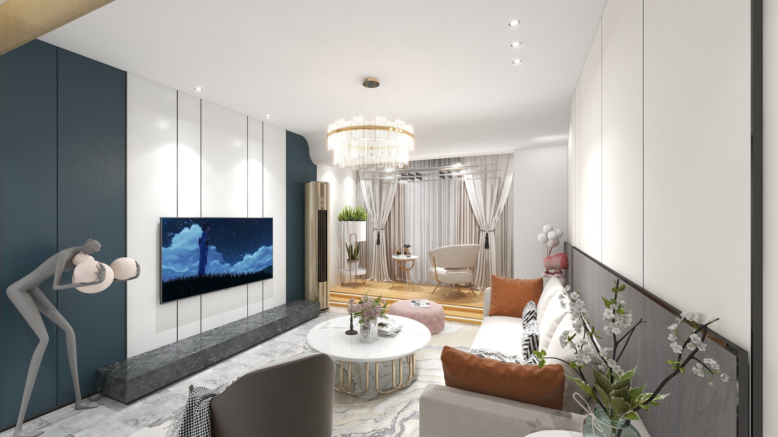 奶一口泡芙-鹏湖湾现代三居室装修效果图