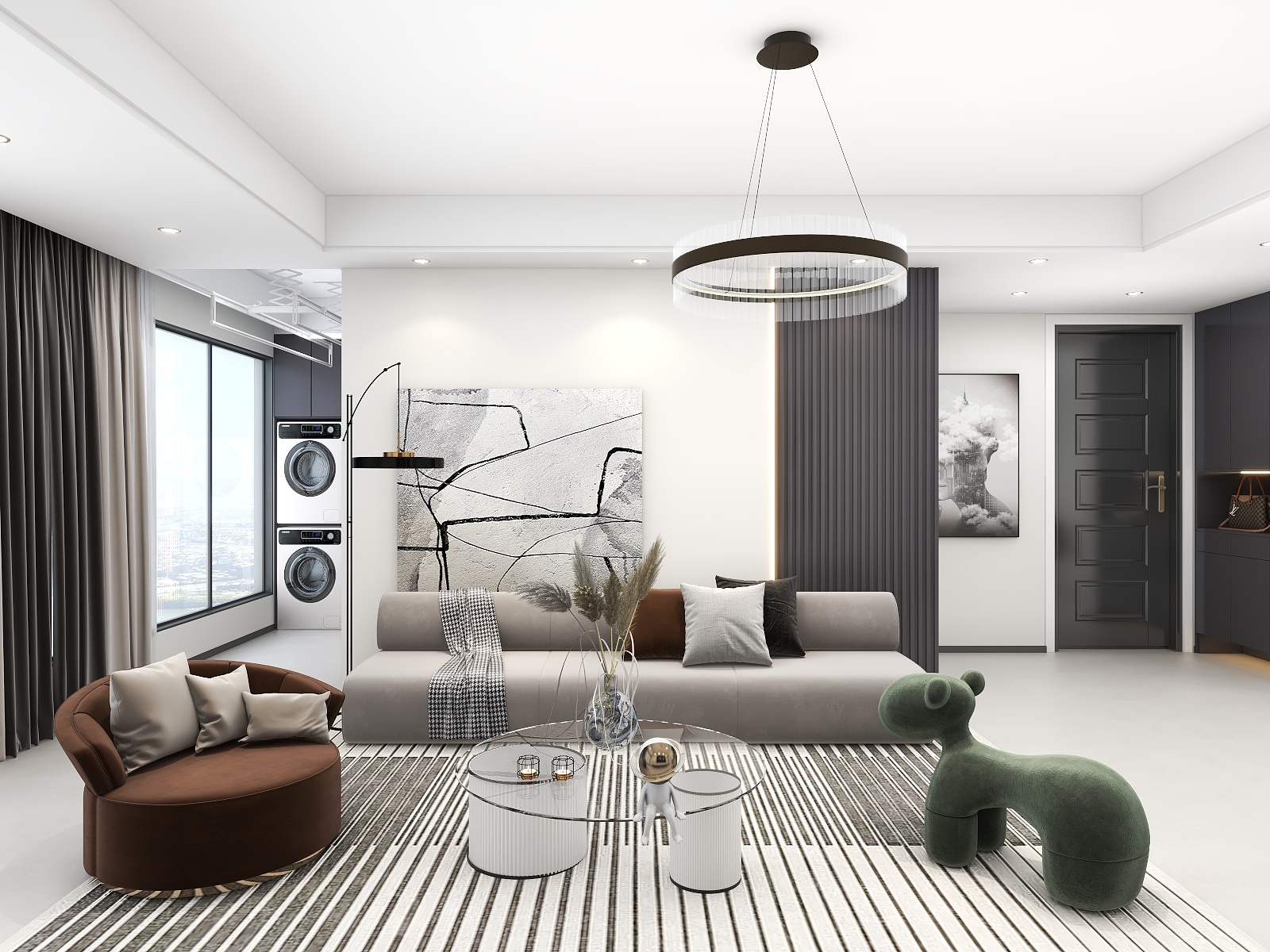 吴爽-现代简约黑白灰四室设计装修效果图