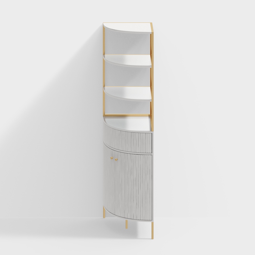 1900mm Modern White Etagere Corner Bookshelf 1 Drawer & 2 Doors Wooden Tall Bookcase