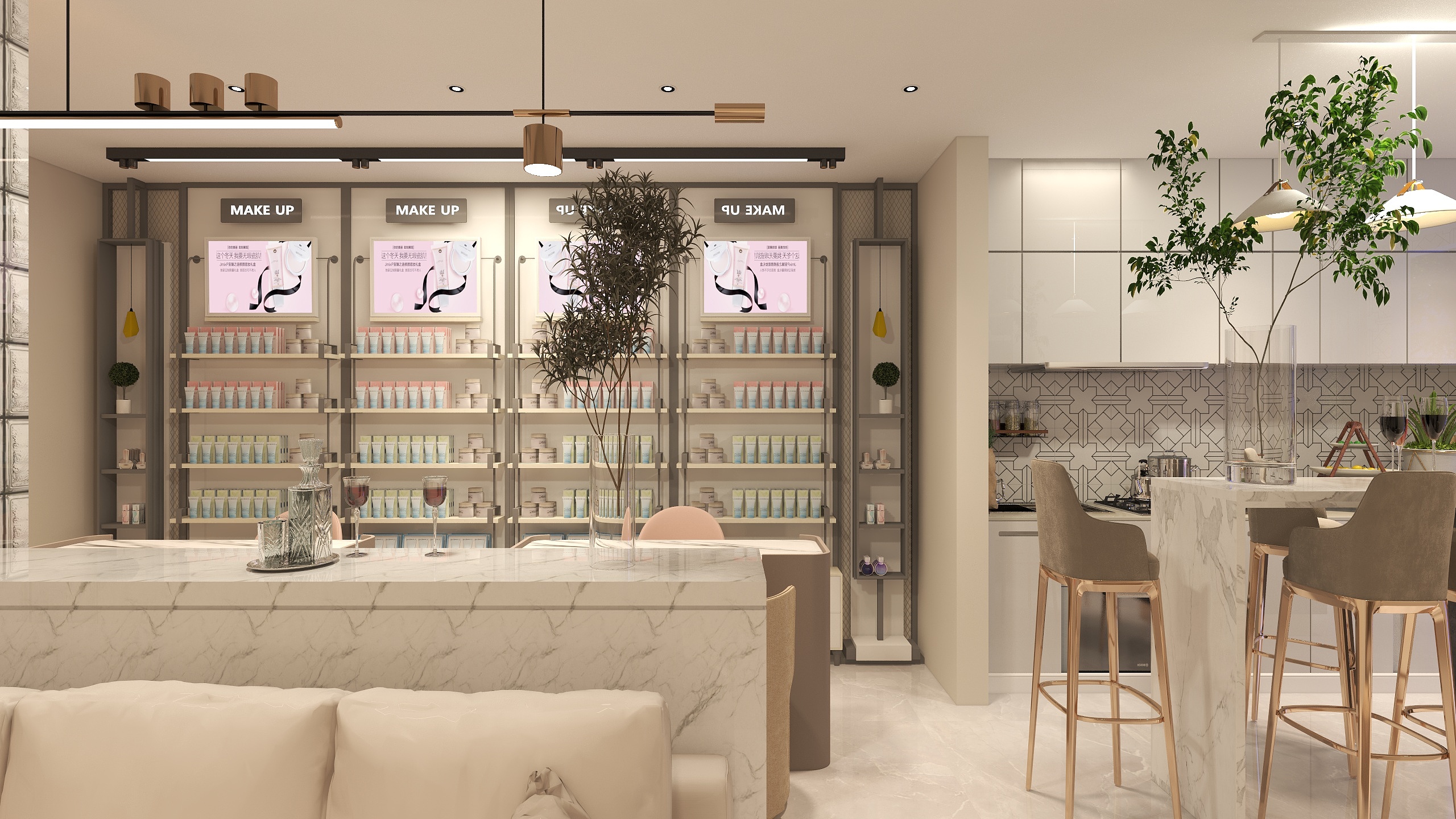 设计师玉京子-美甲店58平米装修效果图