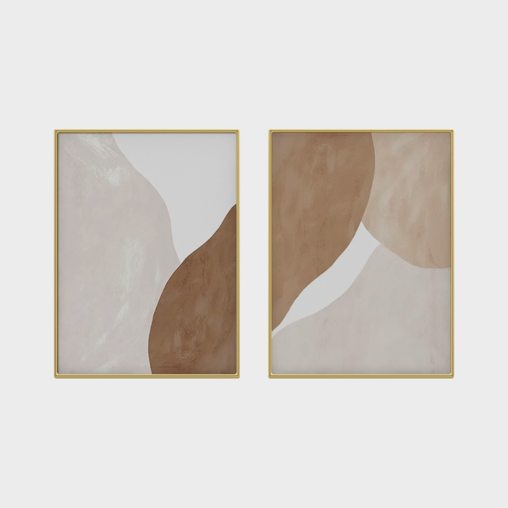Japandi Abstract Wall Decor for Living Room Canvas Art Painting with Gold Frame Set of 2