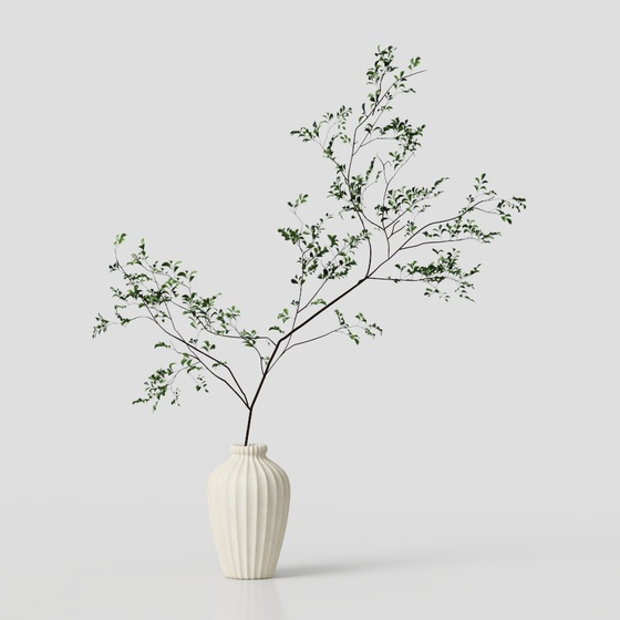 Wabi-Sabi Style Green Vase Ornaments 3D Model