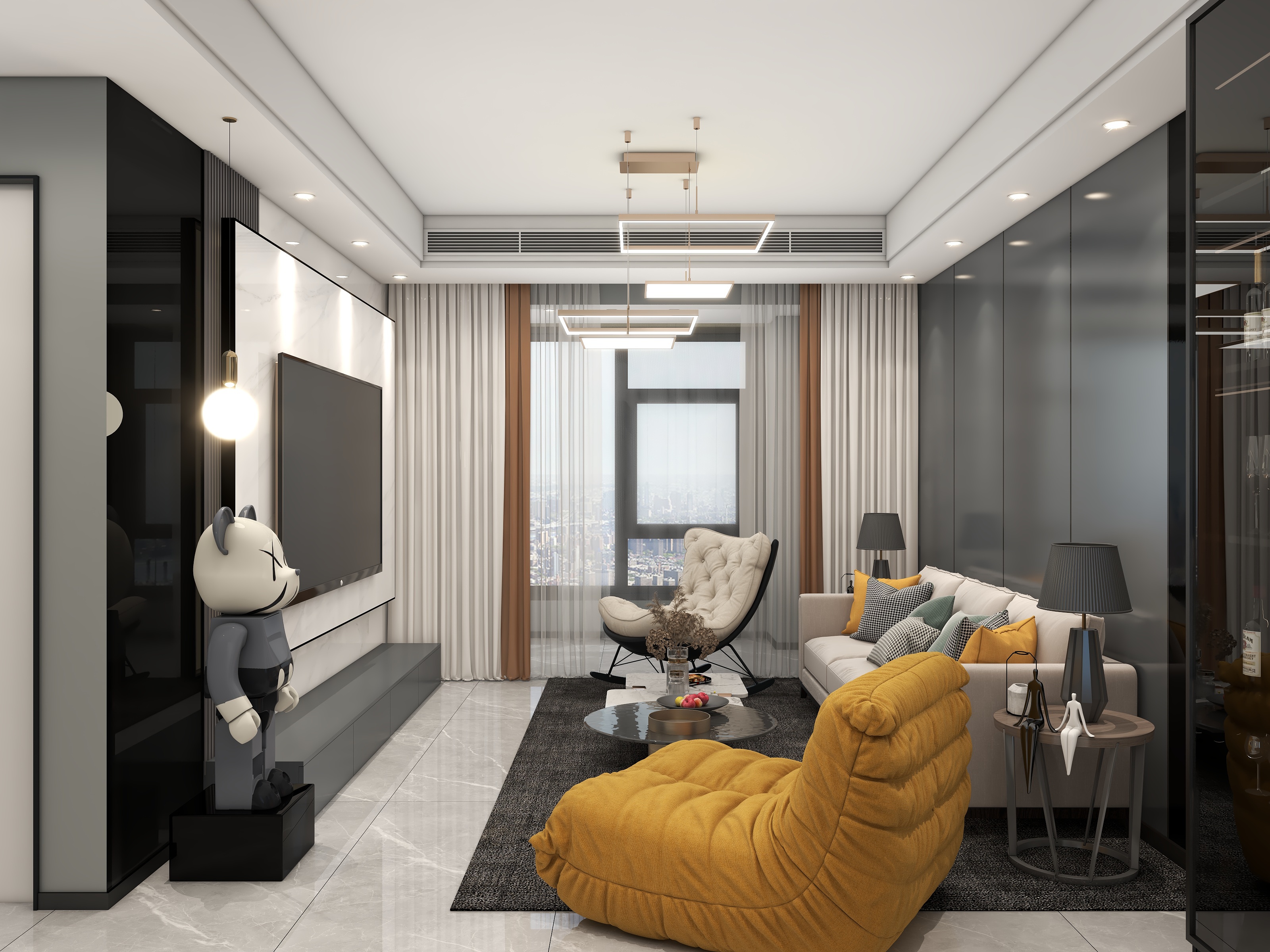 李青越-102平现代简约三居室装修效果图