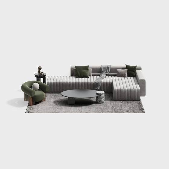 Modern Sofa Coffee Table Set 3D Model in Gray