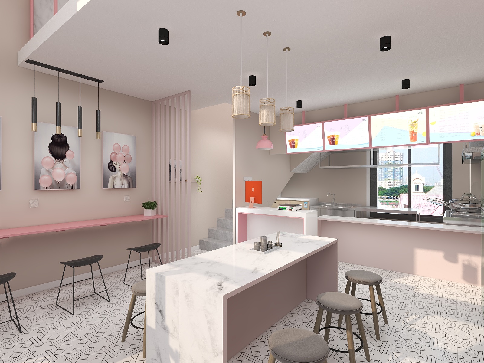 窝牛室内设计-120平  可爱少女风  自搭两层快餐店-装修设计方案