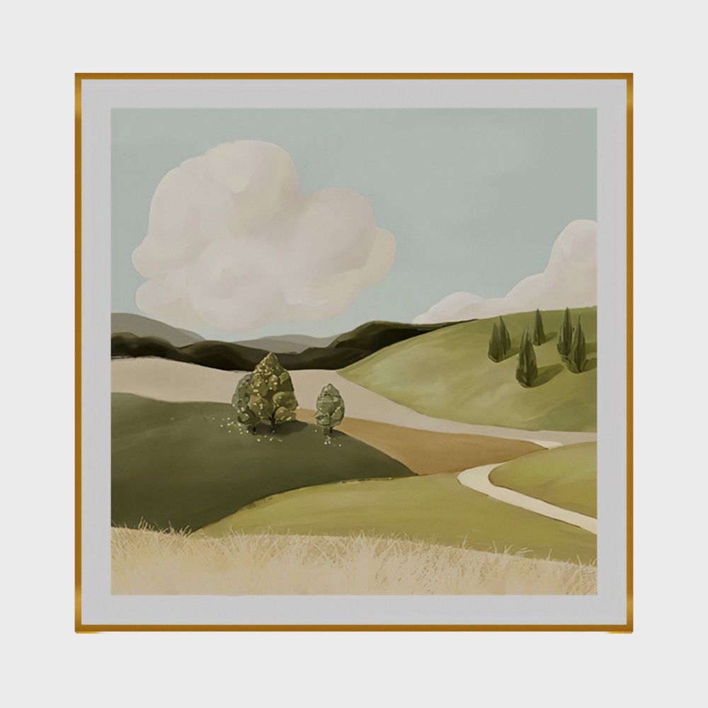 艾尔兰装饰画-现代画微喷或加手绘装饰画正方形单幅风景油画小村庄田野清新油画现代轻奢田园风格北欧风奶油风卧室床头客厅餐厅挂画茶室接待厅瑜珈馆美容馆绘画馆温馨唯美阳光优雅装饰画
