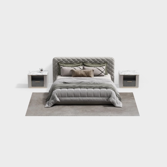 Elegant French Bed Set 3D Model in Gray and Brown