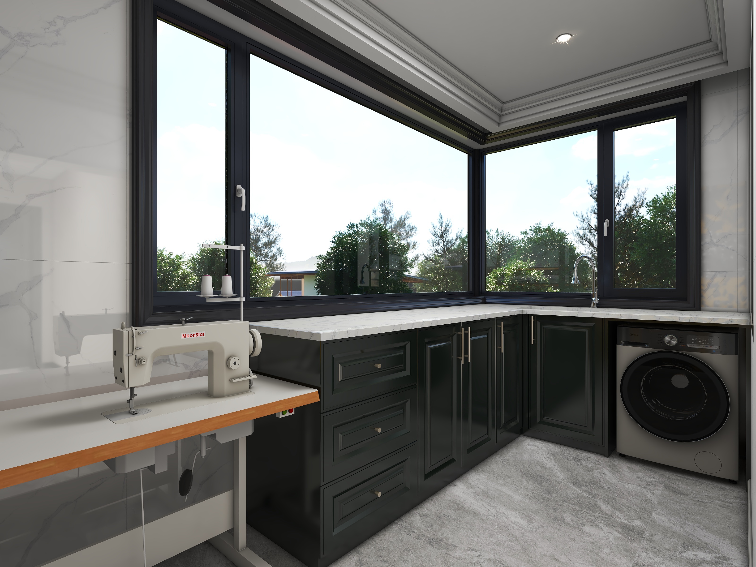 李青越-155方新中式风格三居室装修效果图