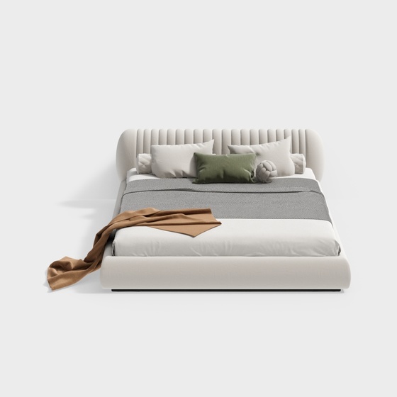French Double Bed 3D Model in Beige Finish