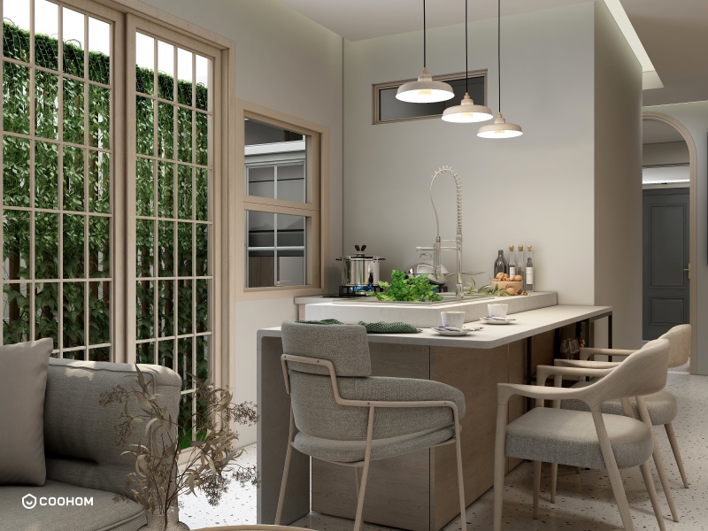 Modern Transitional Dining Room with Wood Tones
