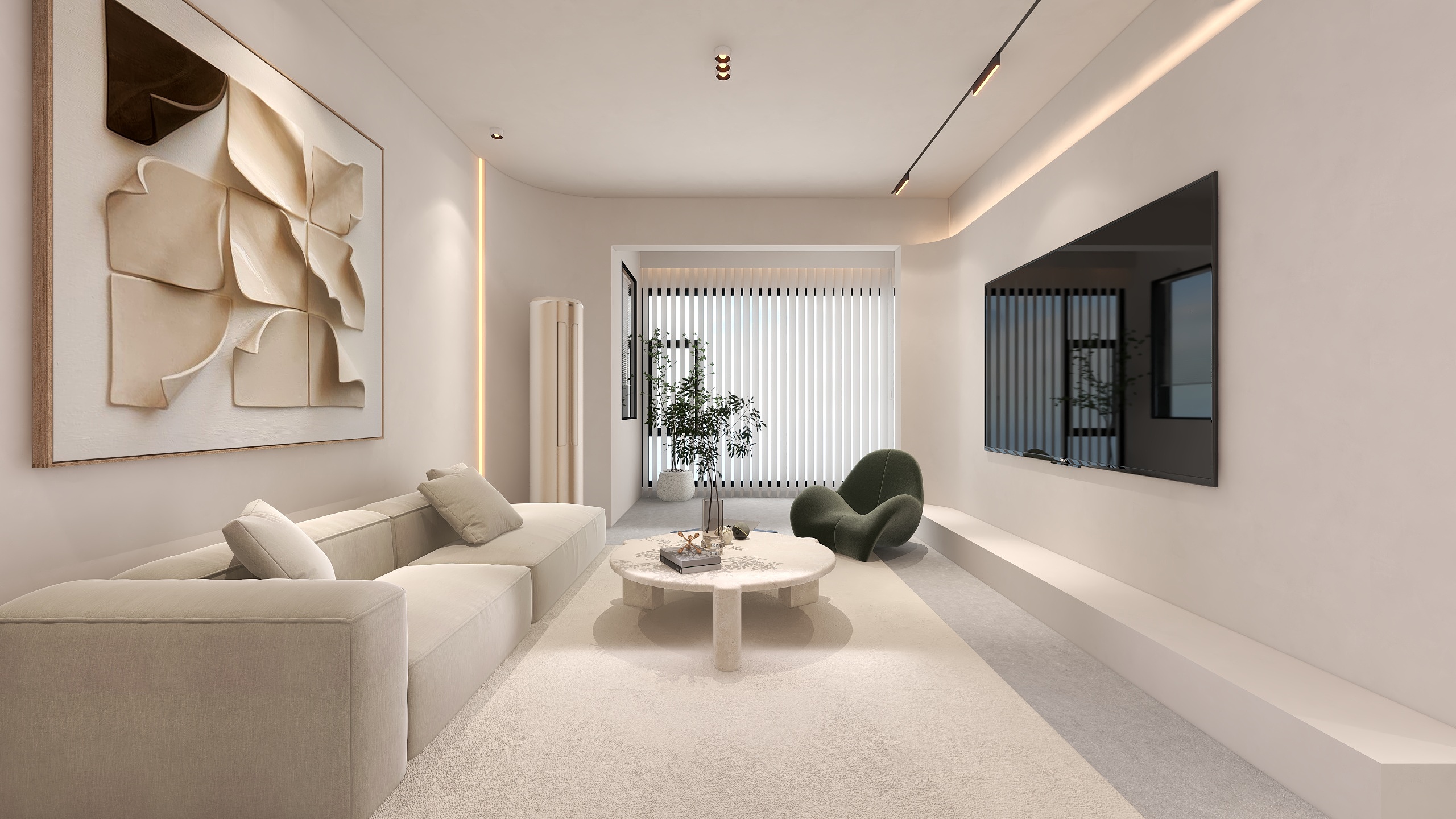 设计师丨胡月平-108平方三室极简奶油风装修效果图