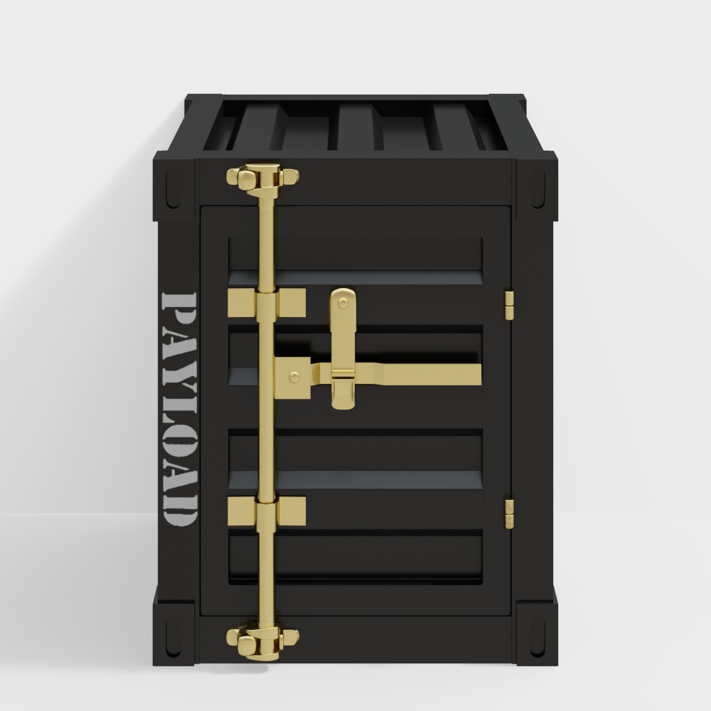 Table de chevet industrielle noire Ctainer avec rangement et étagère avec poignée dorée
