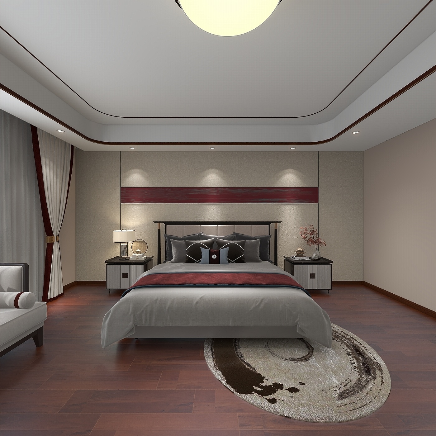 欧阳雪健-新中式别墅私享会所-KTV酒吧二层卧室2装修效果图第3张