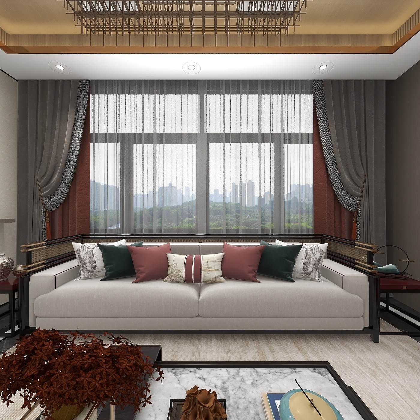 欧阳雪健-新中式别墅私享会所-KTV酒吧一层会客厅装修效果图第5张