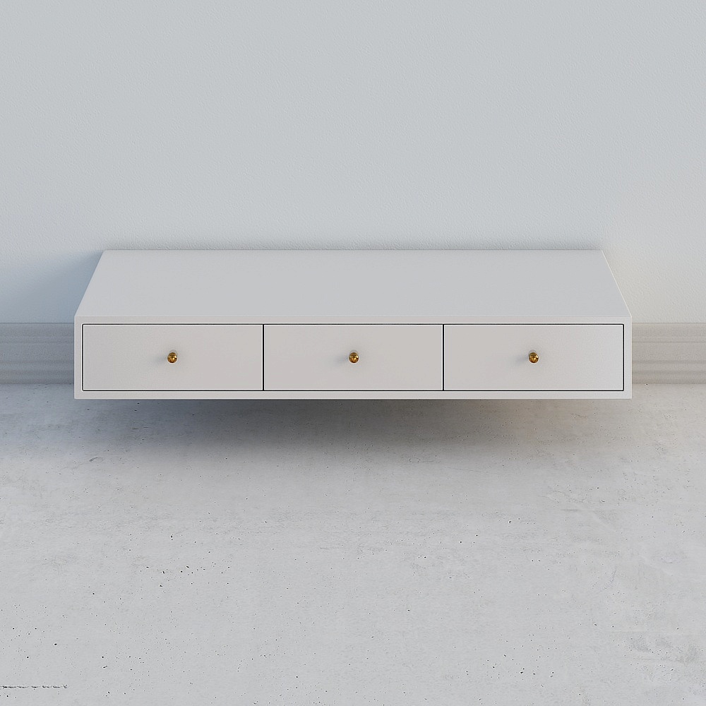 1000mm Modern White Floating Desk with Drawers Wall Mounted Desk in Pine Wood Frame