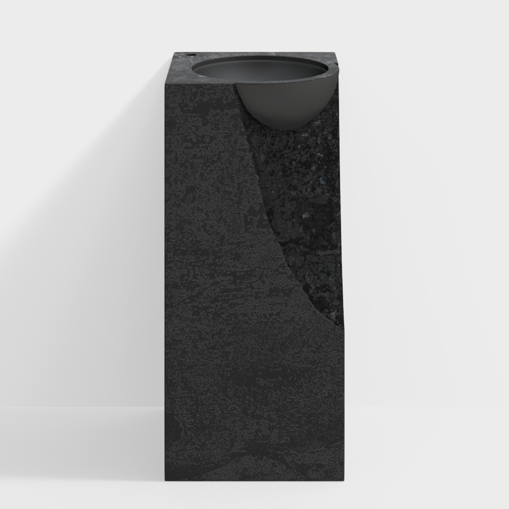 34" Tall Japandi Stone Resin Pedestal Bathroom Sink Farmhouse Freestanding Sink in Black