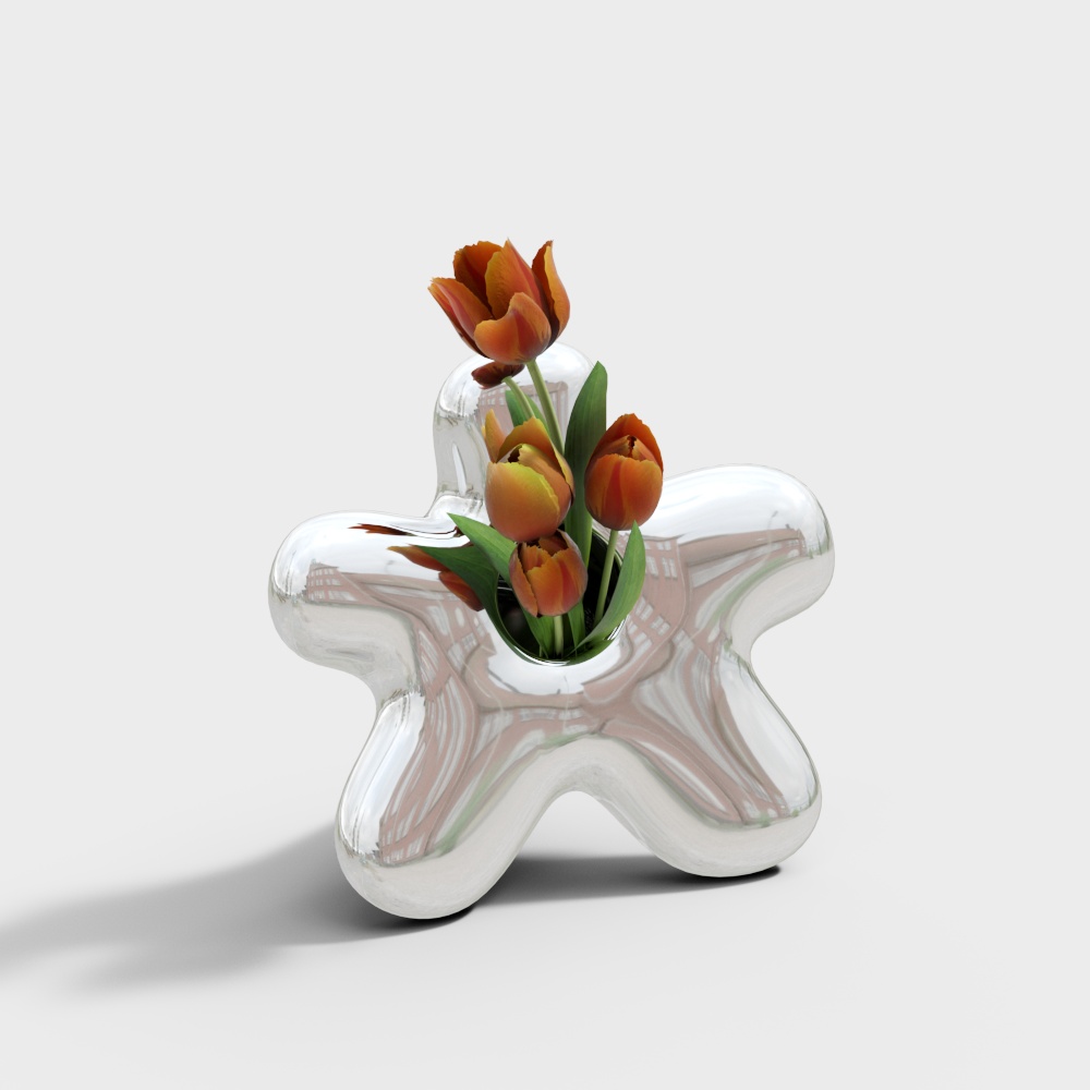 Vase de table moderne en forme de fleur en céramique argentée, objet décoratif pour la maison, pour salon