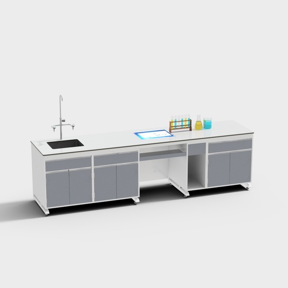 Modern Laboratory Test Bench 3D Model in Gray
