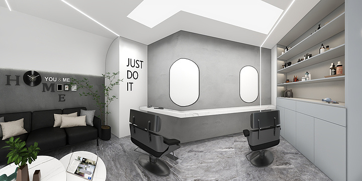 张布丁-【理发店】现代极简黑白灰-装修设计方案