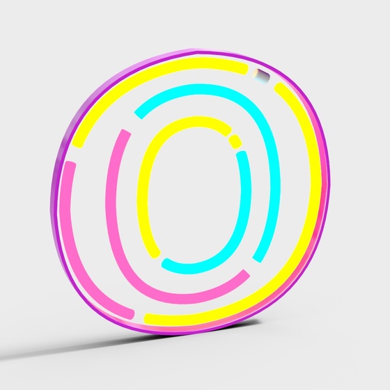 Luminous Text O 3D Model in Colorful Design