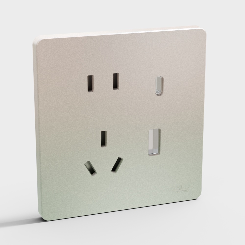 德力西DE898炫彩系列五孔插座带type-C+USB-暮色柔金3D模型