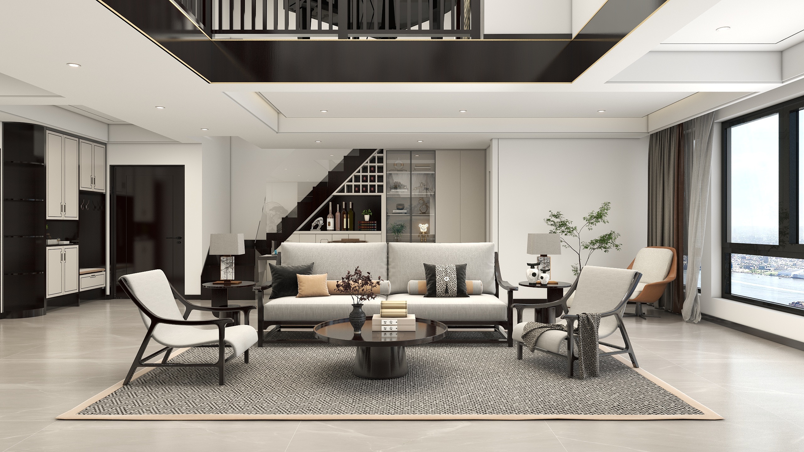 李青越-300方现代简约风格复式装修效果图