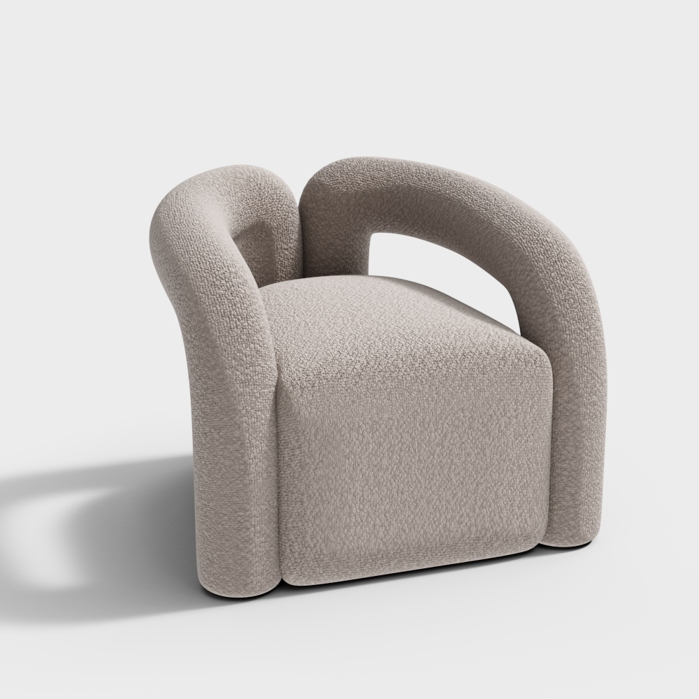 Japandi Boucle Accent Chair Shaggy Sessel für Wohnzimmer, Grau
