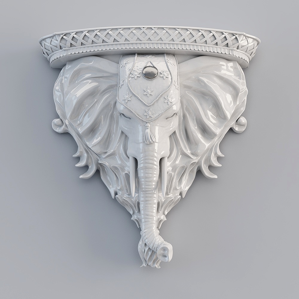 3D Traditional White Resin Elephant Wall Mounted Shelves Floating Art Wall Shelf