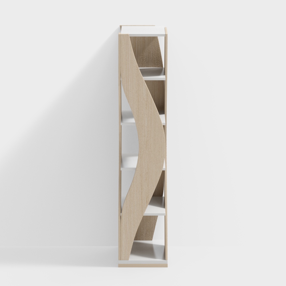 5 Shelf Loft Geometric Narrow Bookshelf Curved Swivel Bookcase in White & Natural