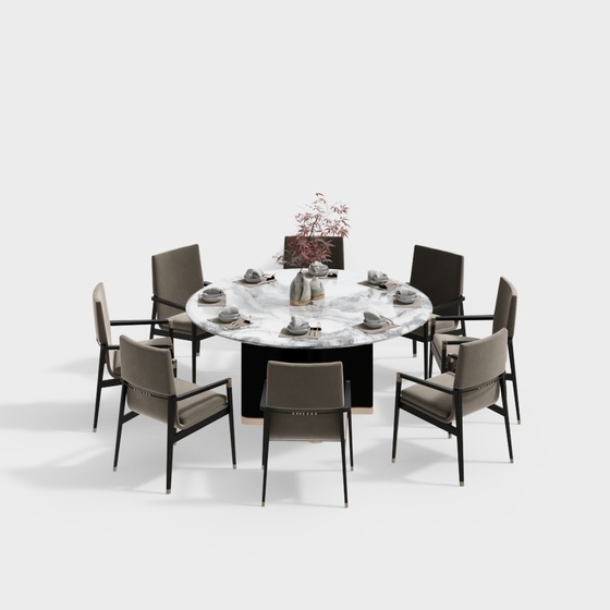 Neo-Chinese Round Dining Table and Chair Set