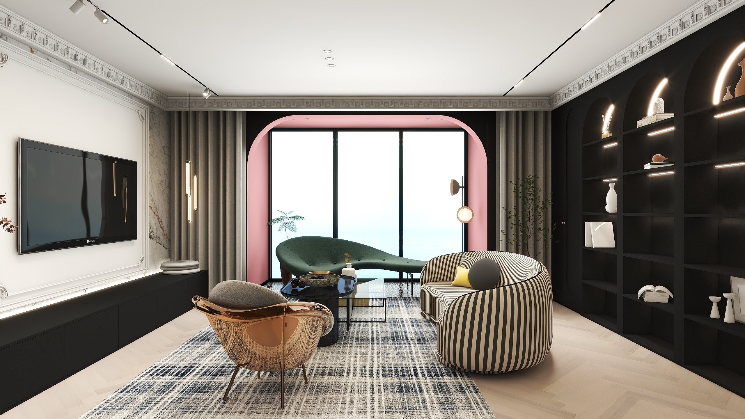 撞年-轻奢混搭三房装修效果图