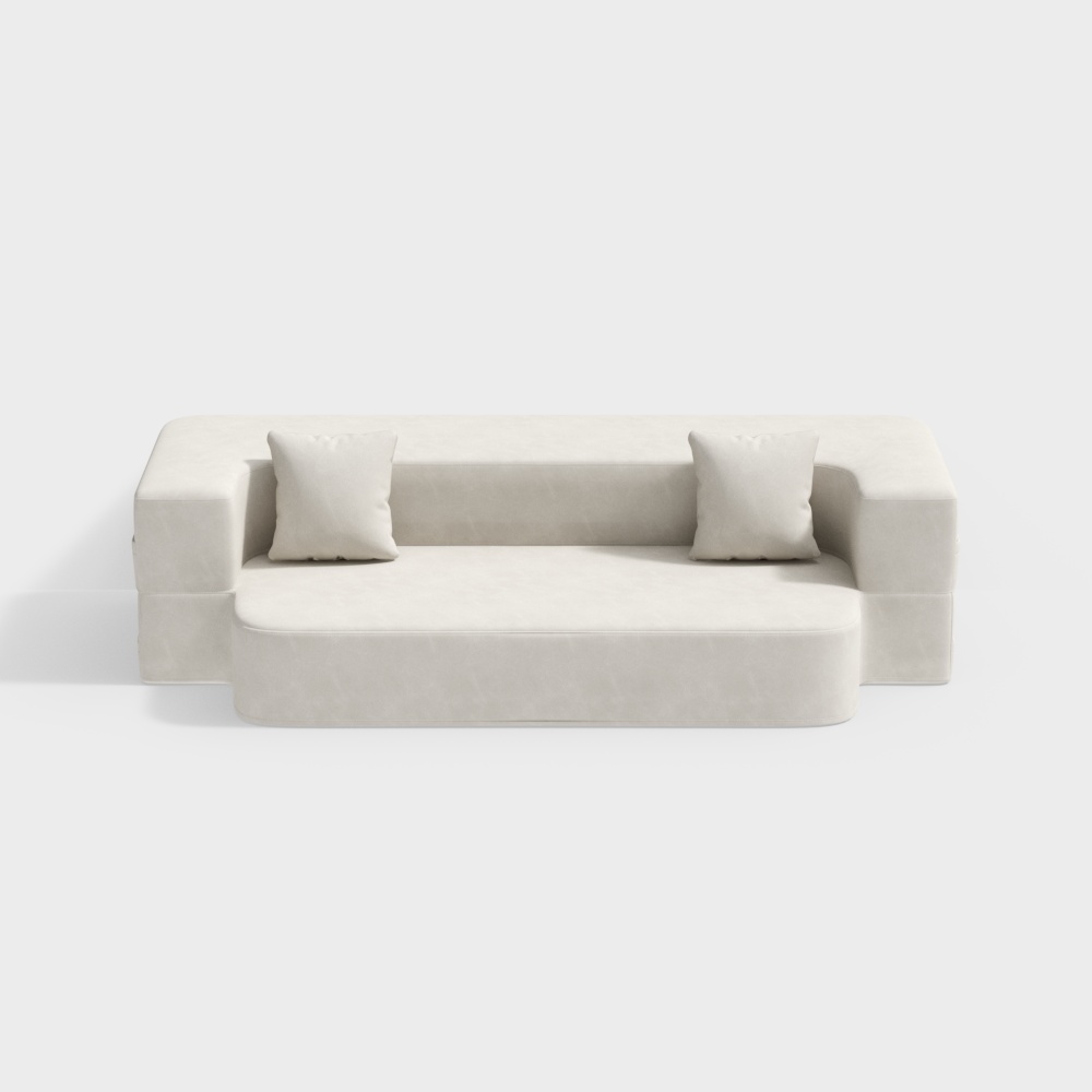2000mm Beige Modern Folding Sofa Bed Leath-Aire Upholstered Full Sleeper