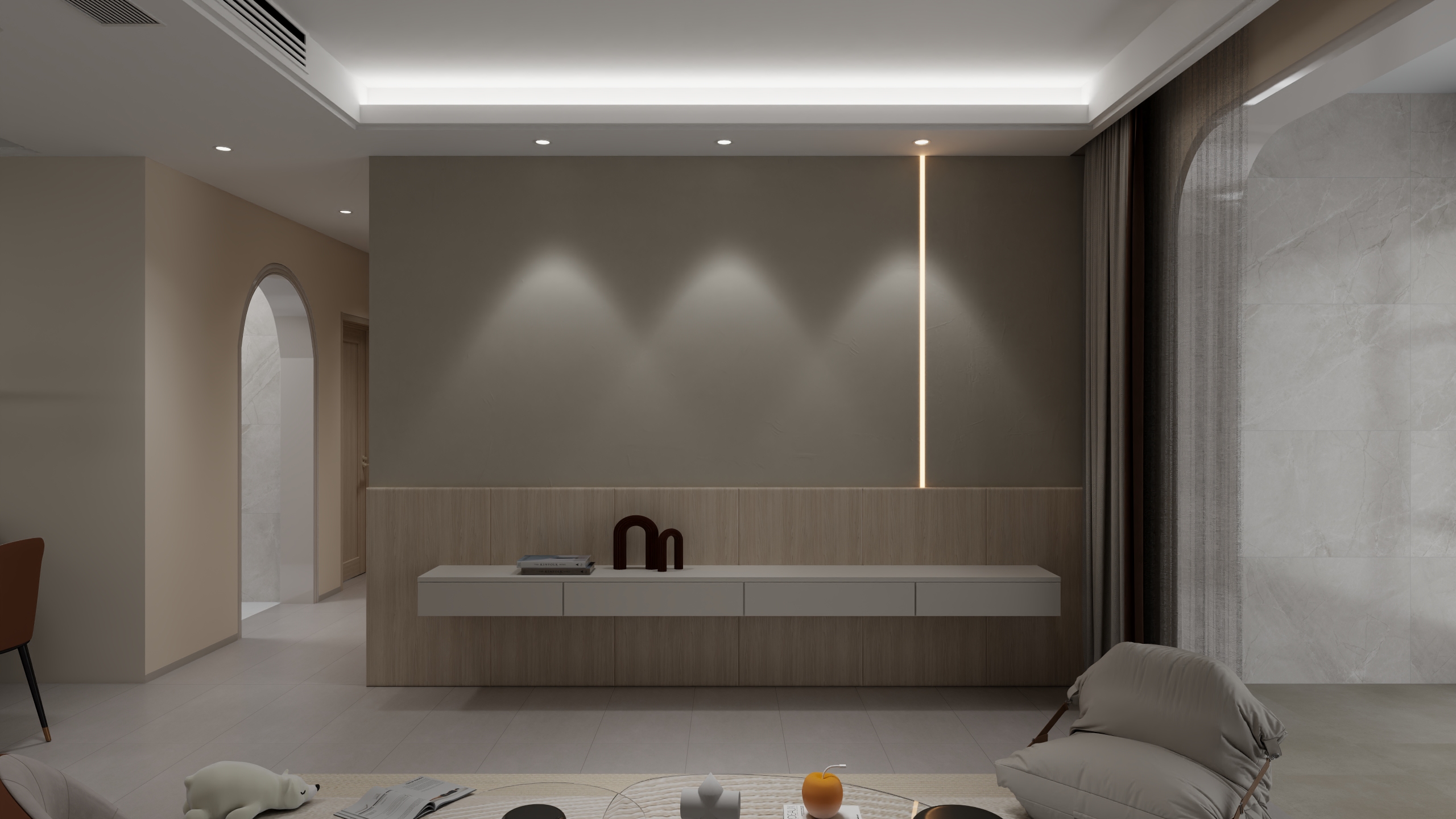 兔邦空间设计-万达广场90平方三居奶油风-装修设计方案