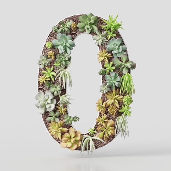 3D Text Plant Letter Model in Green and Golden