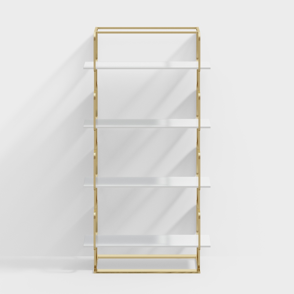 1800mm Modern White Tall Freestanding Wooden Office 4 Shelves Etagere Bookcase in Gold 