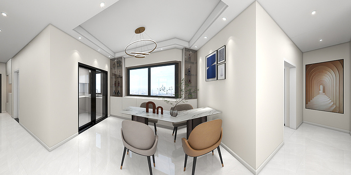 李斌-甲天下装饰 新沣和园 130 轻奢简约 岩板电视墙-线性灯-装修设计方案