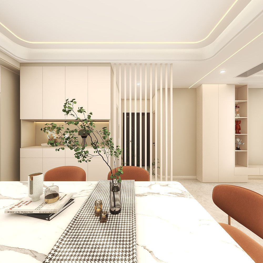 壹诺设计工作室-114㎡4室-现代简约 一层客餐厅装修效果图第4张