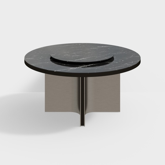 Black and white root marble round table-with round plate