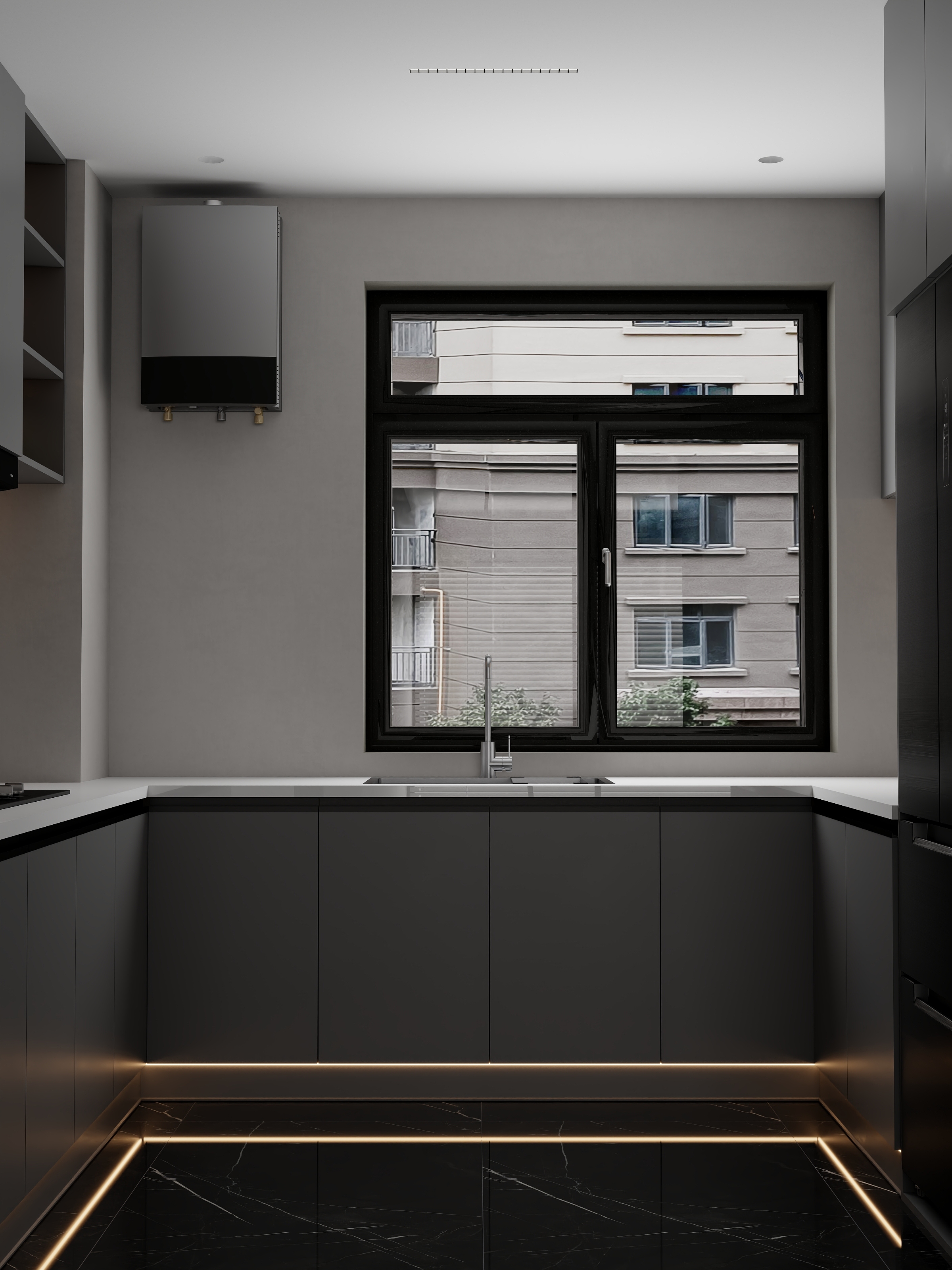 常科-《首开琅樾》极简黑白灰｜大平层高级住宅一层中厨装修效果图第3张