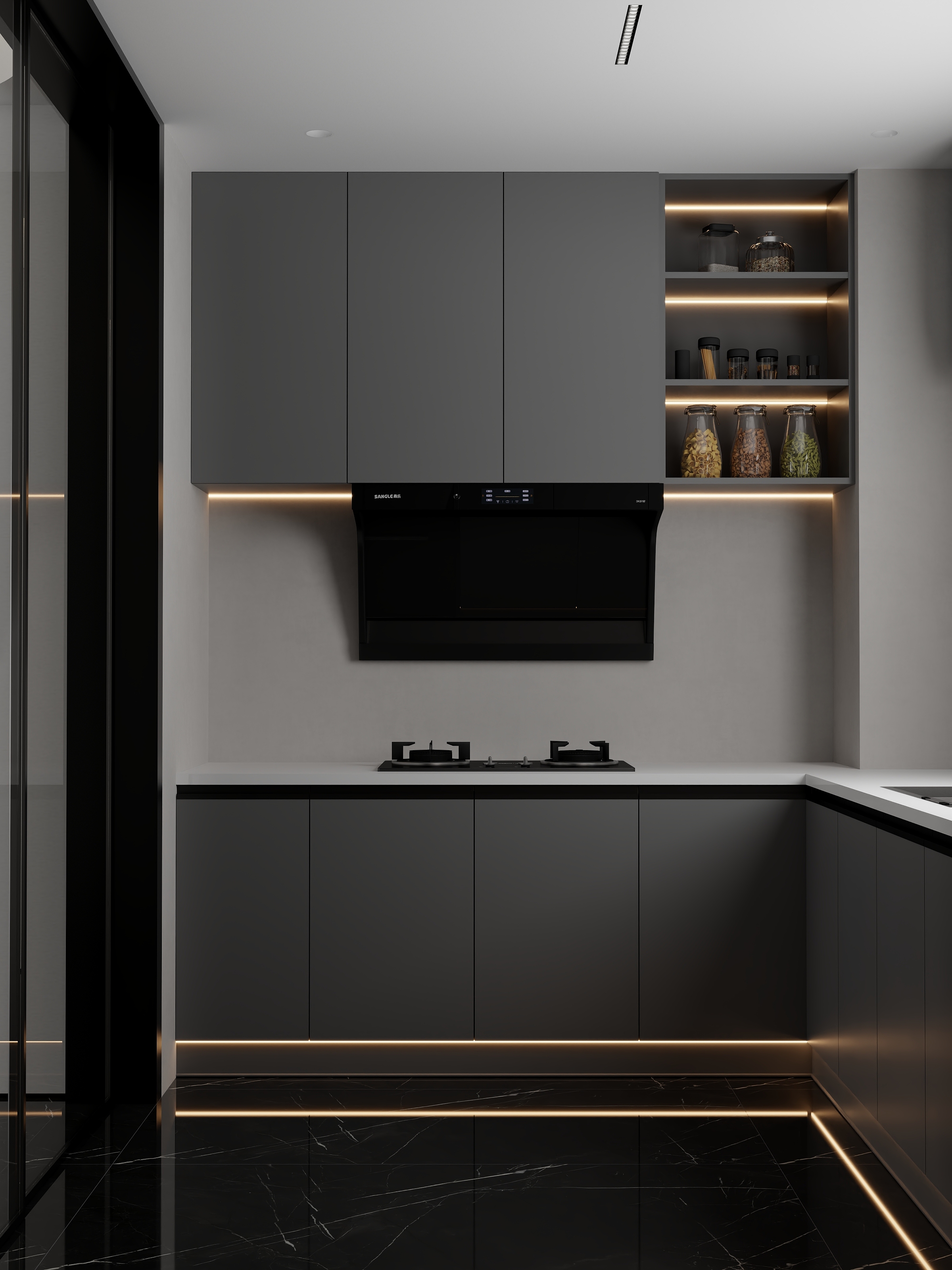 常科-《首开琅樾》极简黑白灰｜大平层高级住宅一层中厨装修效果图第2张