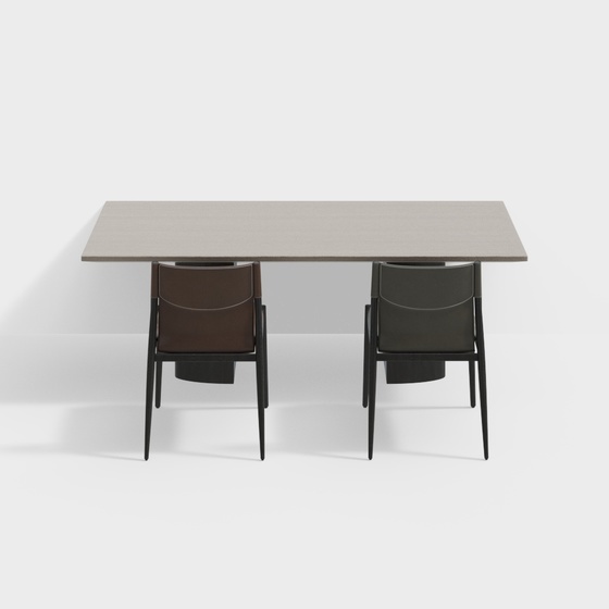 Brown Modern Dining Table and Chair Set 3D Model
