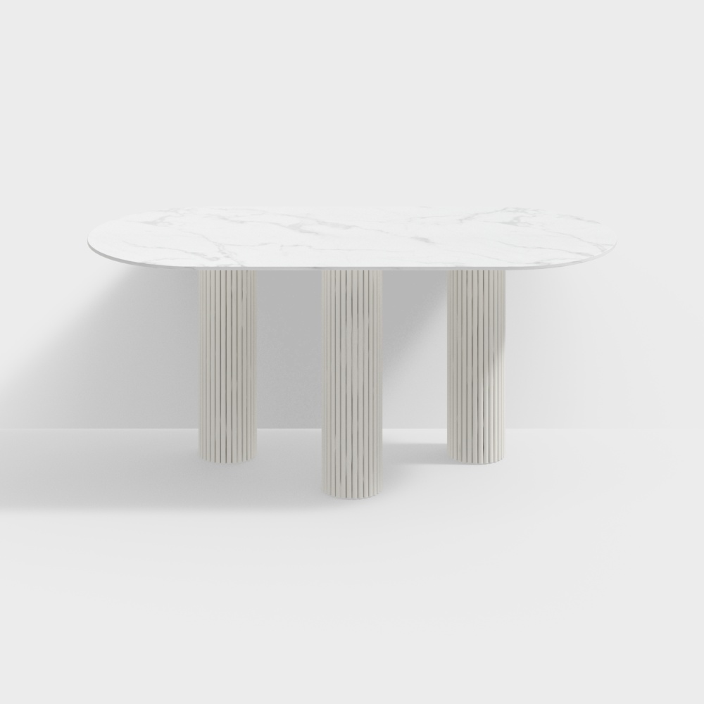140 cm Weiß moderner ovaler Esstisch aus gesintertem Stein mit 3 Beinen