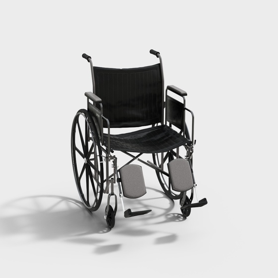 Folding Wheelchair 3D Model in Black